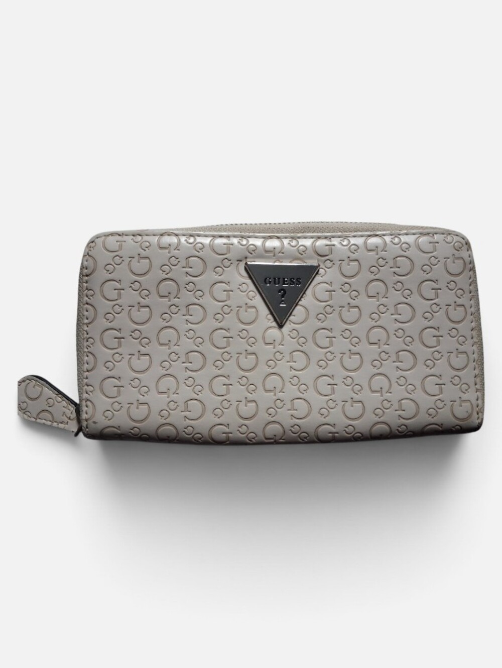 GUESS Embossed Logo Zip-Around Wallet Cream